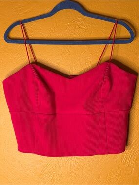 Forever 21 NWOT Hot Pink Ribbed Spaghetti-Strap Ribbed Crop Top 2X Zip Back